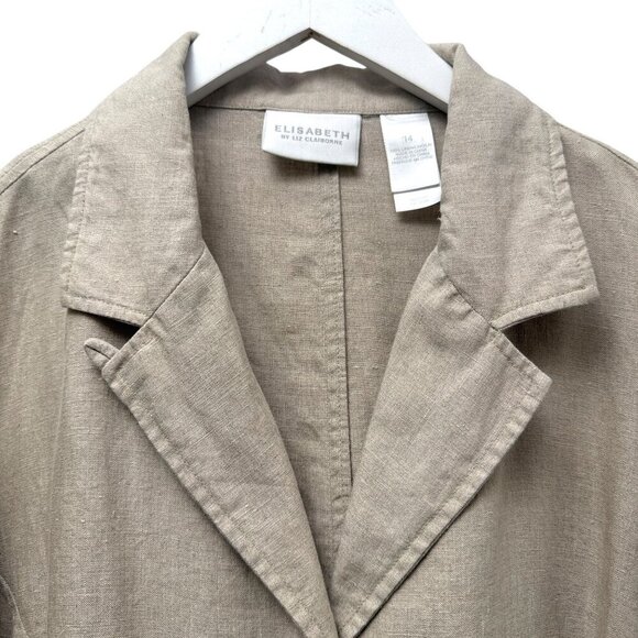 Elisabeth by Liz Claiborne 100% Linen Blazer Size 14 Oversized Jacket Beige - Picture 3 of 7